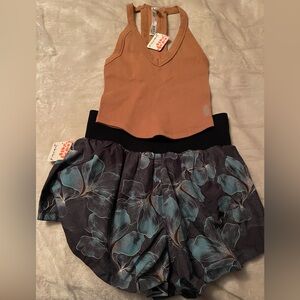 FP Movement by Free People Floral Shorts set Black and Blue NWT